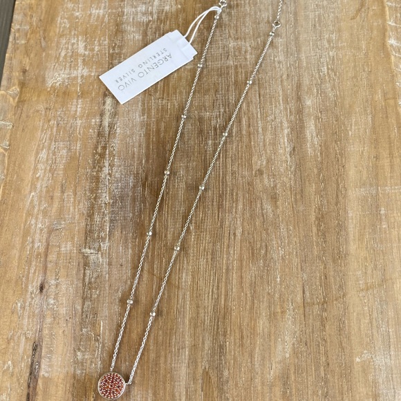 Argento Vivo Coral Pave Disc Pendant Necklace ☀️ - Picture 8 of 12